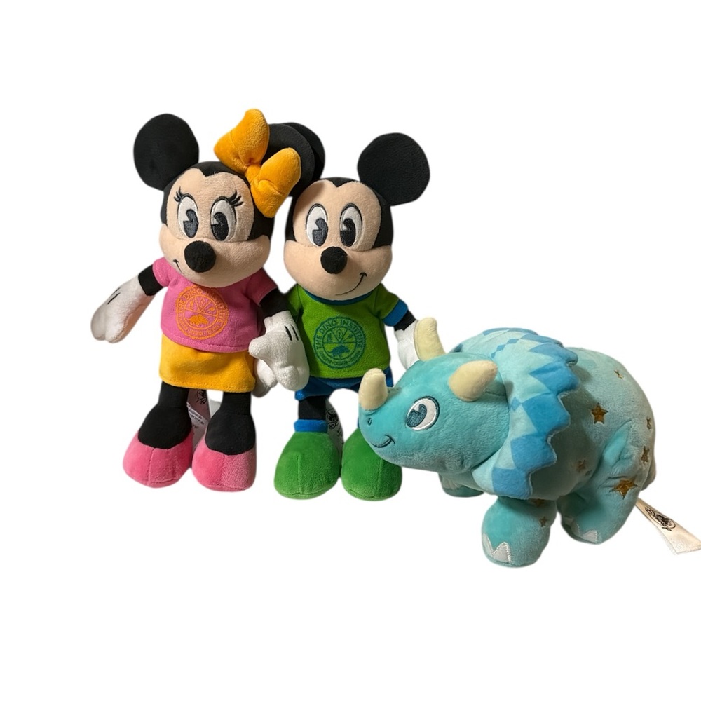 Disney Parks Animal Kingdom Plush Bundle Minnie Mickey Dinosaur Triceratops Toy